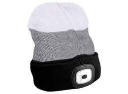 Mütze mit Stirnlampe 180 lm, wiederaufladbar, USB, Einheitsgröße, Baumwolle/PE, schwarz/grau/weiß