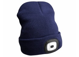 Mütze mit Stirnlampe 180 lm, wiederaufladbar, USB, Einheitsgröße, Baumwolle/PE, blau