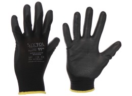 Arbeitshandschuhe aus Polyester, halbgetaucht in Polyurethan GLOVE PE-PU 11, schwarz, Größe 11