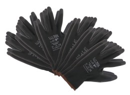 Arbeitshandschuhe aus Polyester, halb in PU getaucht GLOVE PE-PU 9, schwarz, Größe 9, 6 Paar