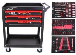 Werkstattwagen mit Werkzeug MECHANIC TROLLEY JASON 115, 3 Schubladen, 1 Ablage, 115 Teile Werkzeug